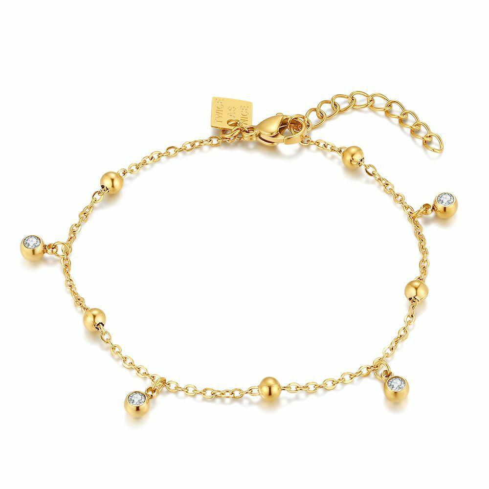 Bracelets | Gold Coloured Stainless Steel Bracelet, Spheres And Crystals Bracelets Bracelets