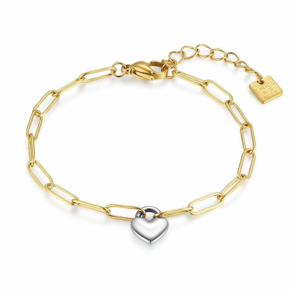 Bracelets | Gold Coloured Stainless Steel Bracelet, Steel Heart Bracelets Bracelets