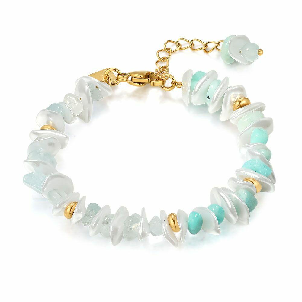 Bracelets | Gold Coloured Stainless Steel Bracelet, Stones And Mother Of Pearl Bracelets Bracelets