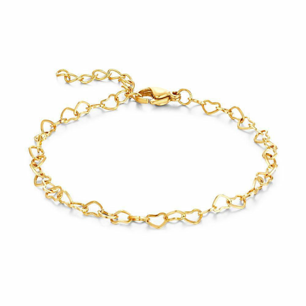 Bracelets | Gold Coloured Stainless Steel Bracelet, Tiny Open Hearts Bracelets Bracelets