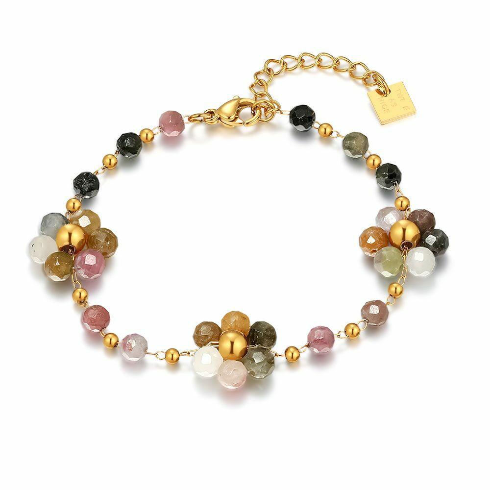 Bracelets | Gold Coloured Stainless Steel Bracelet, Tourmaline Flowers Bracelets Bracelets