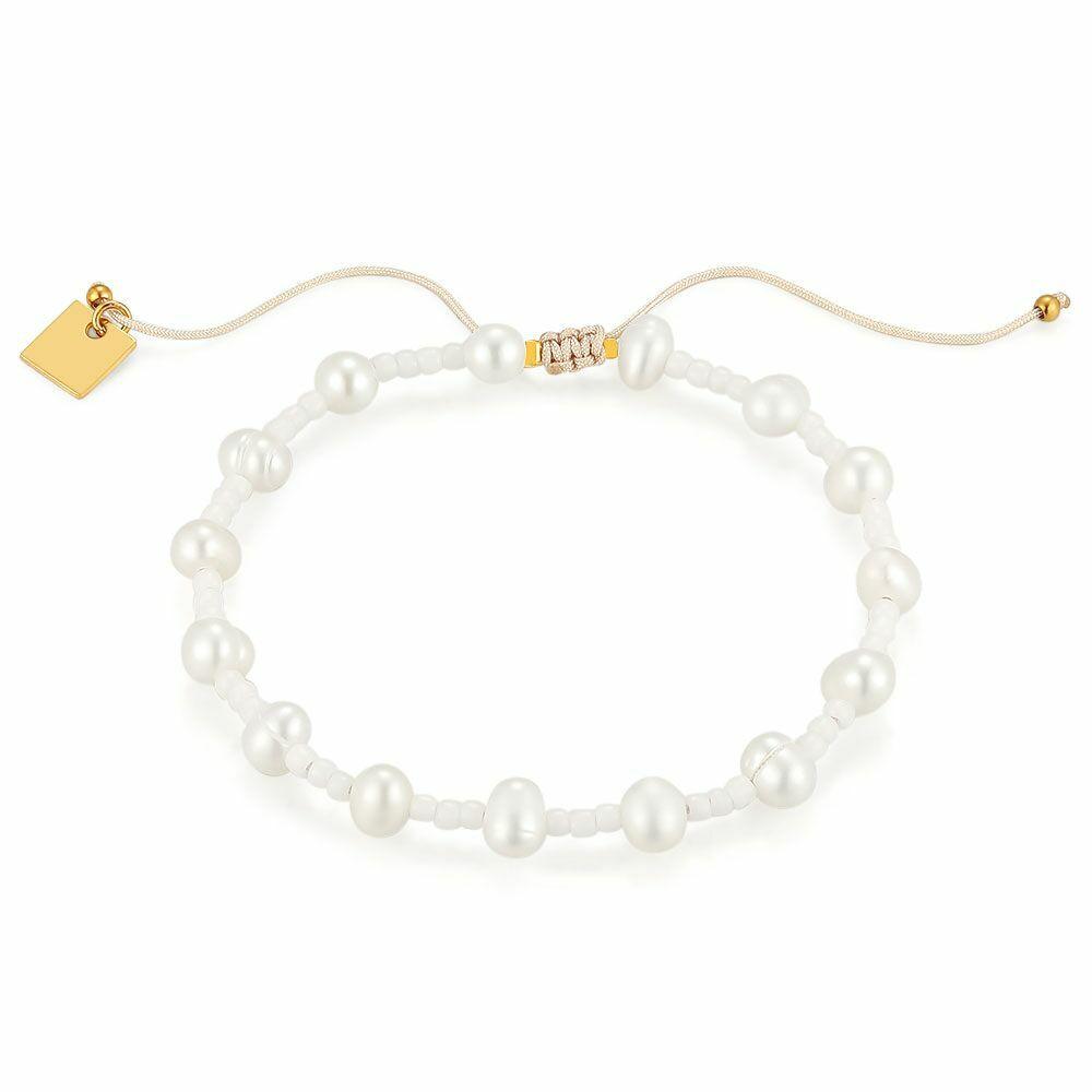 Bracelets | Gold Coloured Stainless Steel Bracelet, White Pearls Bracelets Bracelets