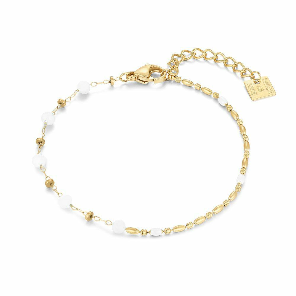 Bracelets | Gold Coloured Stainless Steel Bracelet, White Stones, Tiny Ovals Bracelets Bracelets