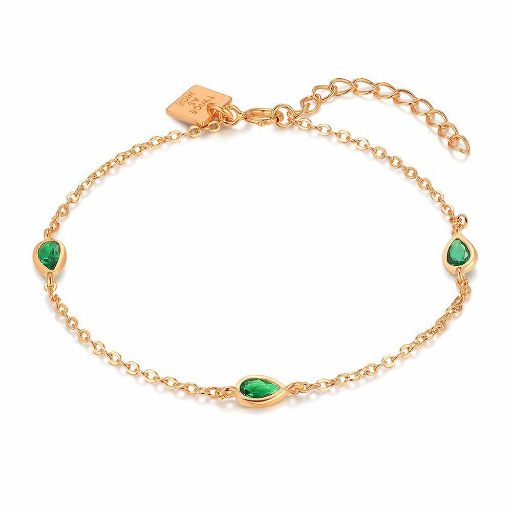 Bracelets | Rosé Silver Bracelet, 3 Green Drop-Shaped Zirconia Stones Bracelets Bracelets