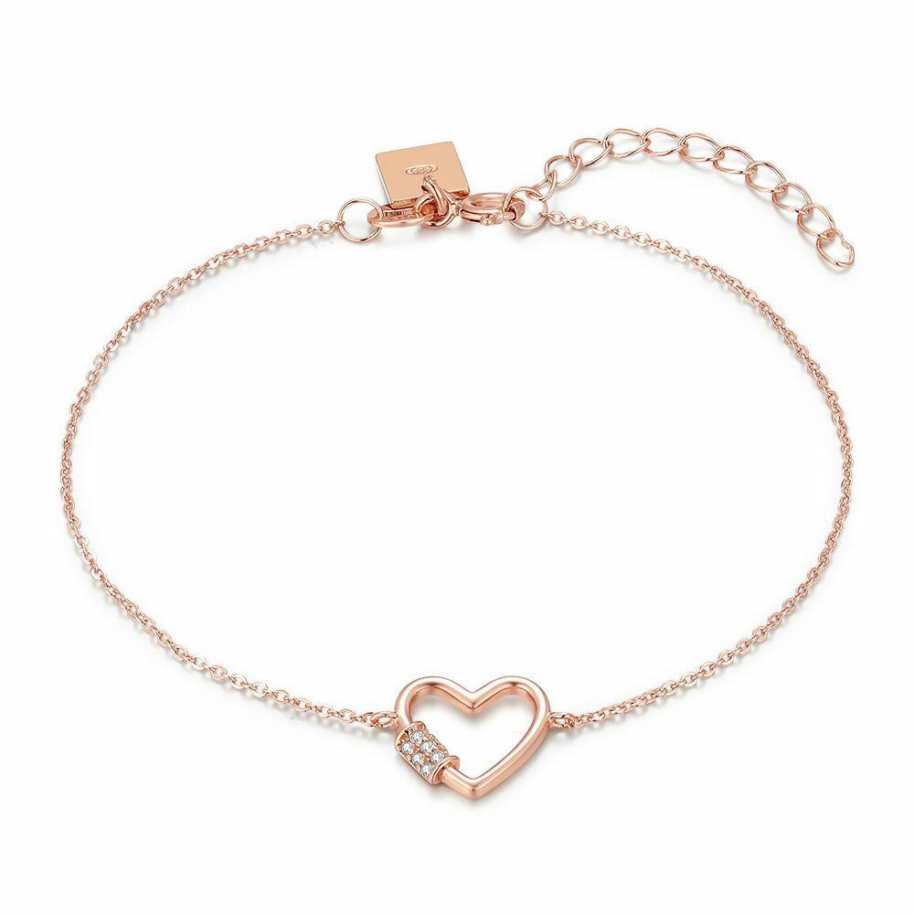 Bracelets | Rosé Silver Bracelet, Heart With Stones Bracelets Bracelets