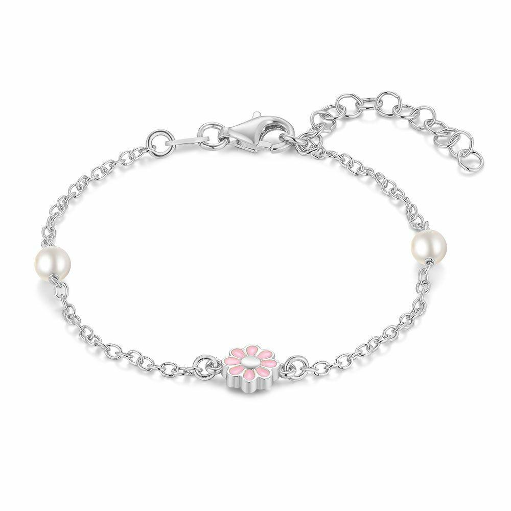 Bracelets | Silver Bracelet, Bracelet With 2 Pearls And A Pink Flower Bracelets Bracelets