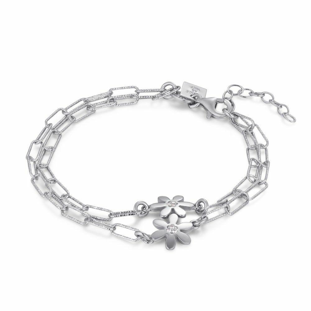 Bracelets | Silver Bracelet, Double Link Chain, 2 Flowers Bracelets Bracelets