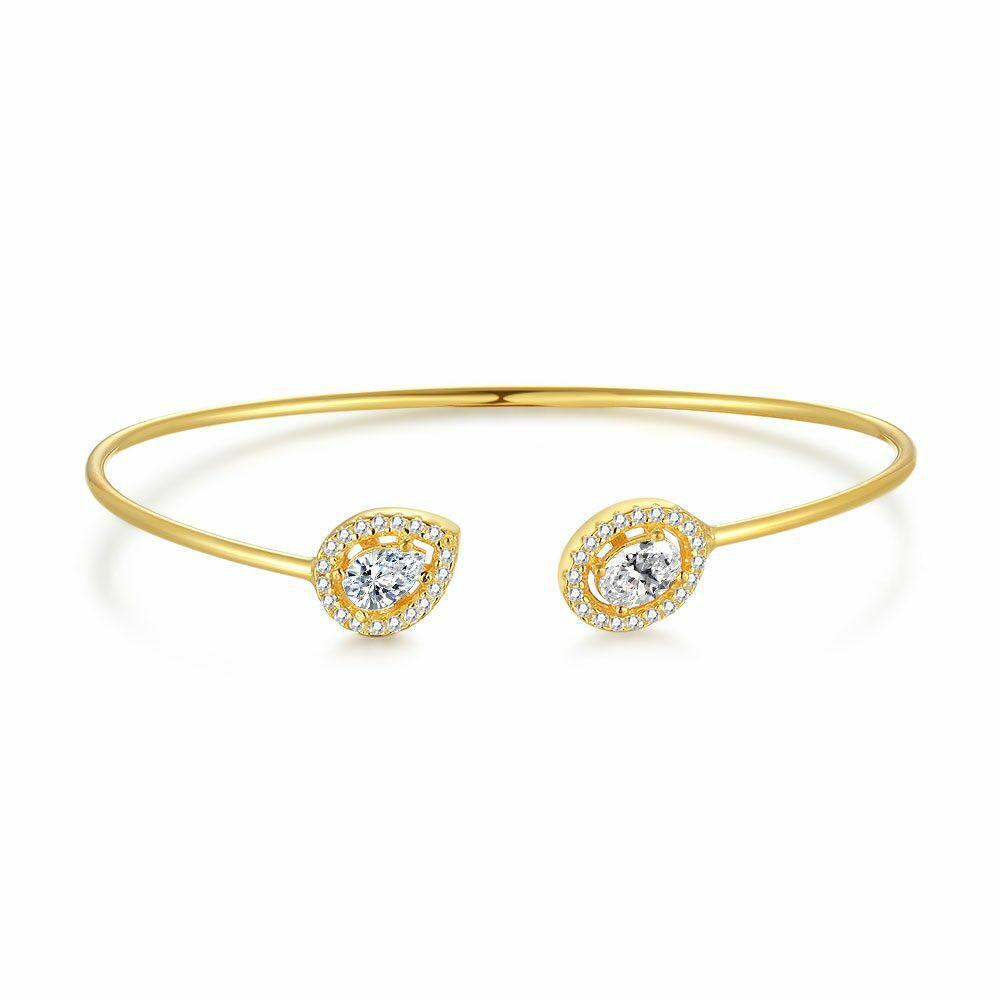 Bracelets | Silver Bracelet, Gold-Coloured Rigid Bracelet With Round And Drop-Shaped Zirconia Bracelets Bracelets