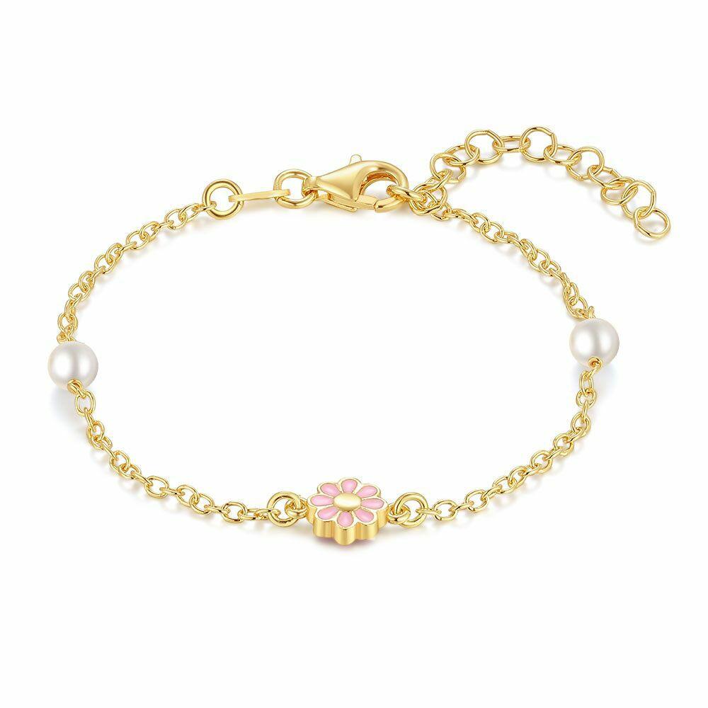 Bracelets | Silver Bracelet, Gold Tone, Bracelet With 2 Pearls And A Pink Flower Bracelets Bracelets