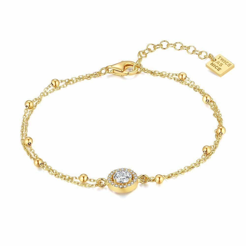 Bracelets | Silver Bracelet, Gold-Tone Double Chain With Round Zirconia Stone Bracelets Bracelets