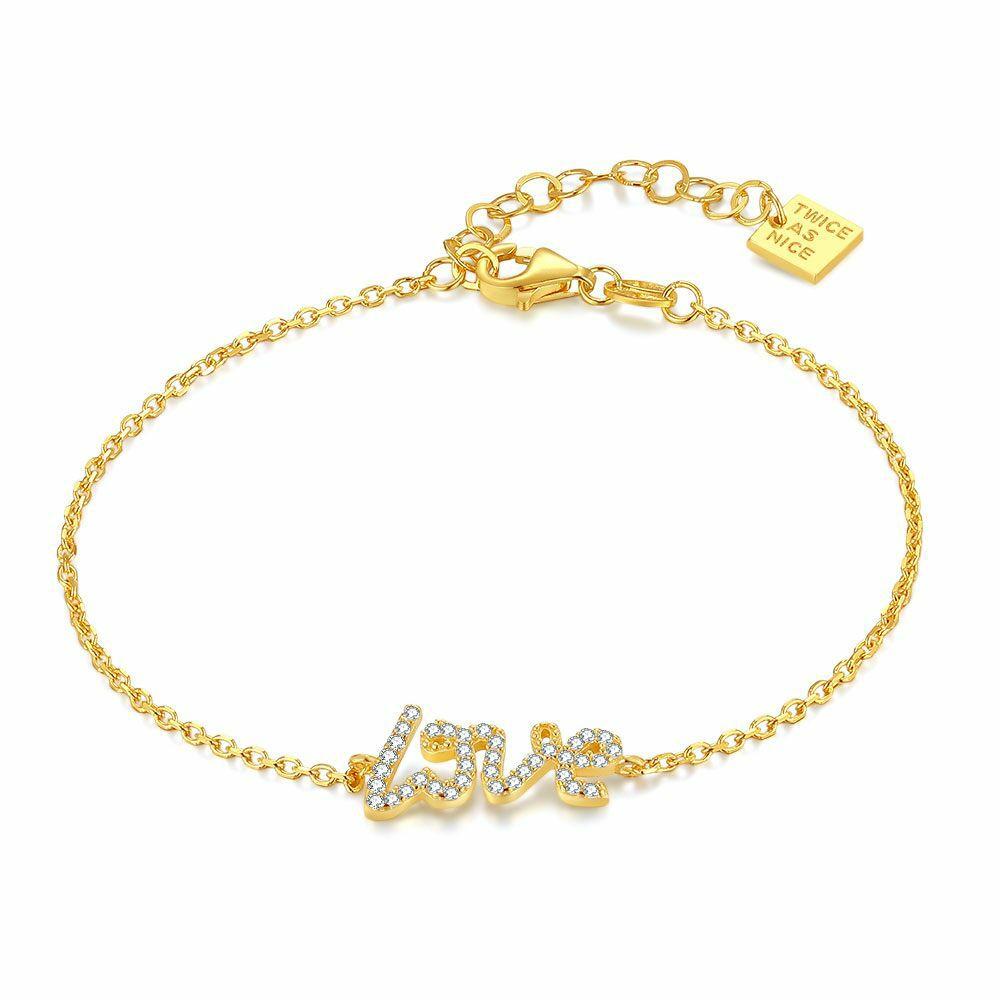 Bracelets | Silver Bracelet, Gold-Tone ‘Love’ With Zirconia Stones Bracelets Bracelets