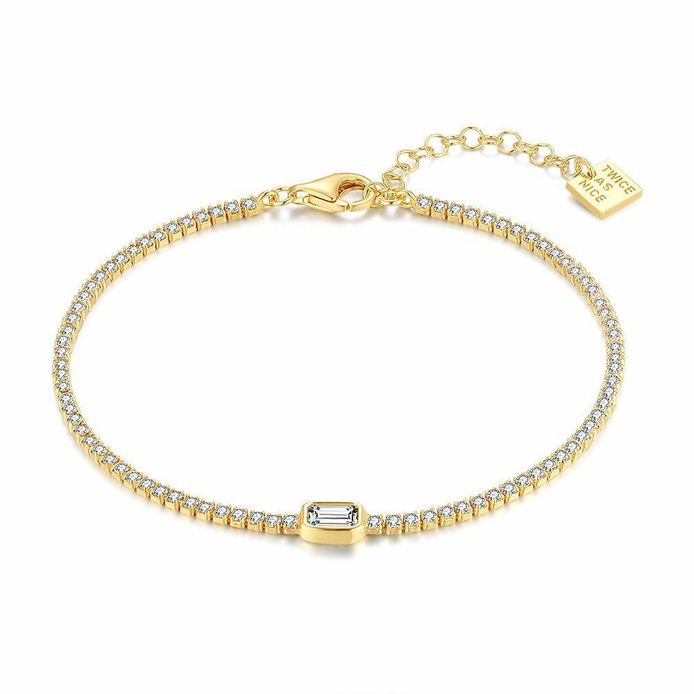 Bracelets | Silver Bracelet, Gold Tone, Tennis Bracelet With 1 Larger Rectangular Zirconia Bracelets Bracelets