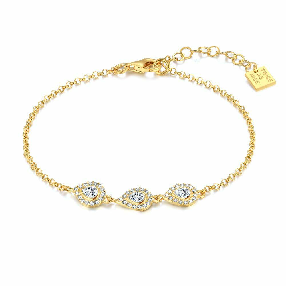 Bracelets | Silver Bracelet, Gold-Tone With 3 Drop-Shaped White Zirconia Stones Bracelets Bracelets