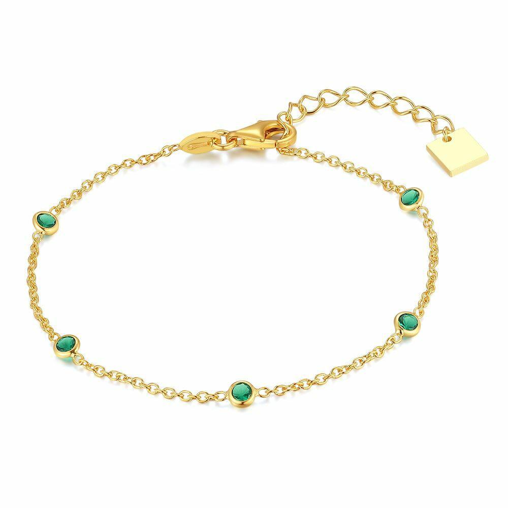 Bracelets | Silver Bracelet, Gold-Tone With 5 Round Green Zirconia Stones Bracelets Bracelets