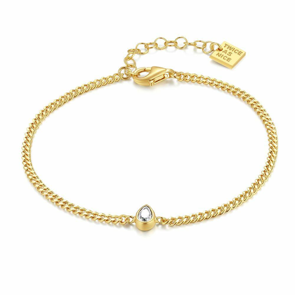 Bracelets | Silver Bracelet, Gold-Tone With Drop-Shaped White Zirconia Stone, 150Mm + 30Mm, Adjustable. Bracelets Bracelets