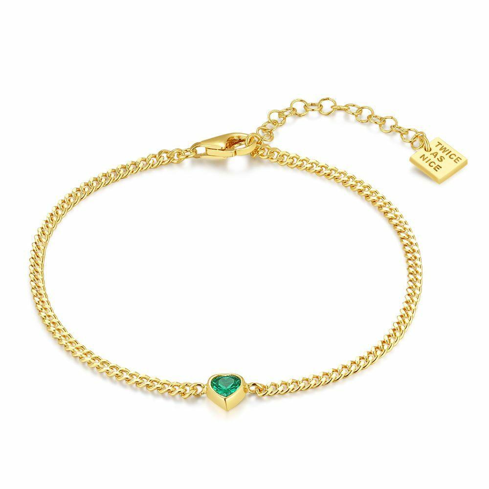 Bracelets | Silver Bracelet, Gold-Tone With Green Heart-Shaped Zirconia Stone Bracelets Bracelets