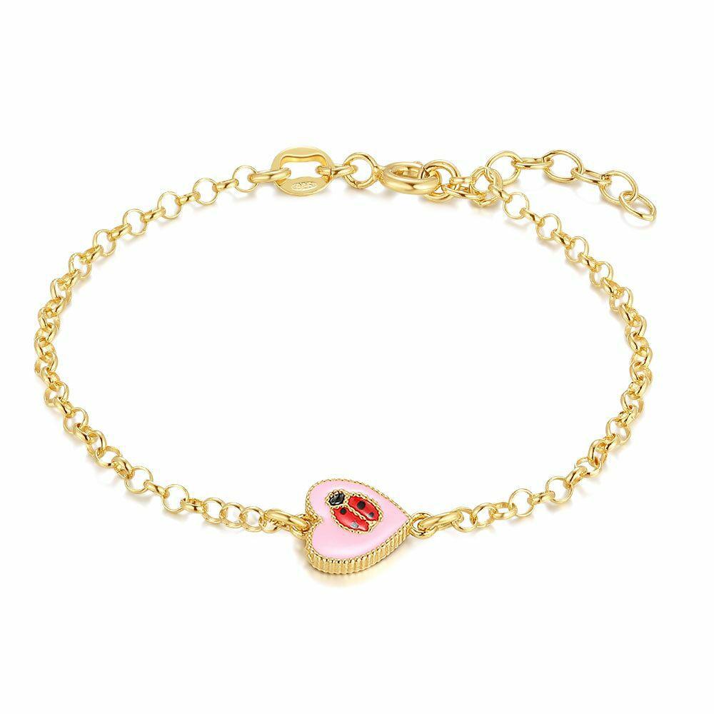 Bracelets | Silver Bracelet, Gold-Tone, With Pink Heart And Ladybug Bracelets Bracelets