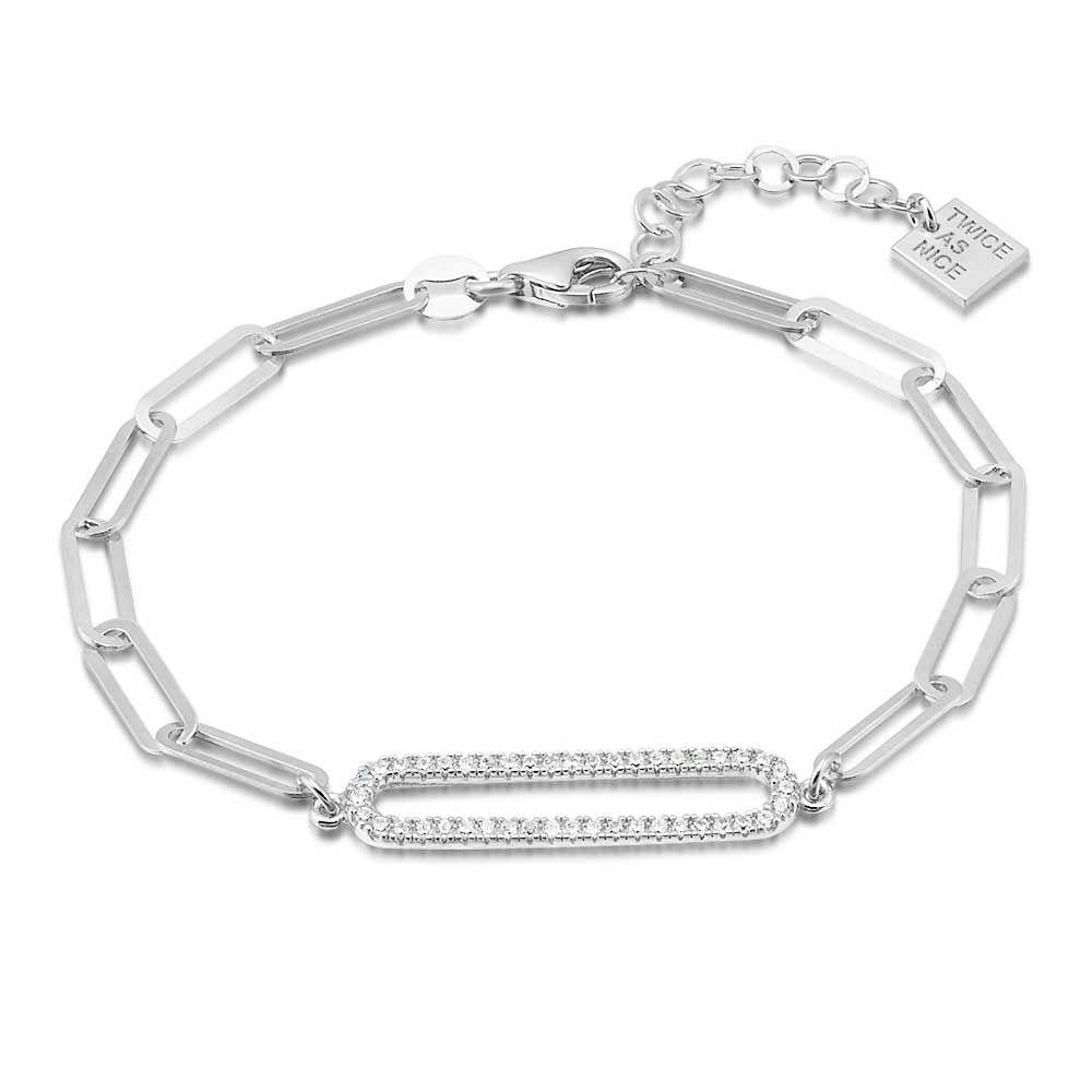 Bracelets | Silver Bracelet, Oval With Zirconia And Oval Links Bracelets Bracelets