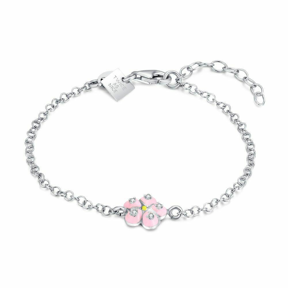 Bracelets | Silver Bracelet, Pink Flower, 5 Zirconia Bracelets Bracelets