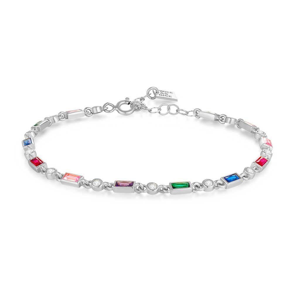 Bracelets | Silver Bracelet, Round And Squared Multicoloured Zirconia Bracelets Bracelets