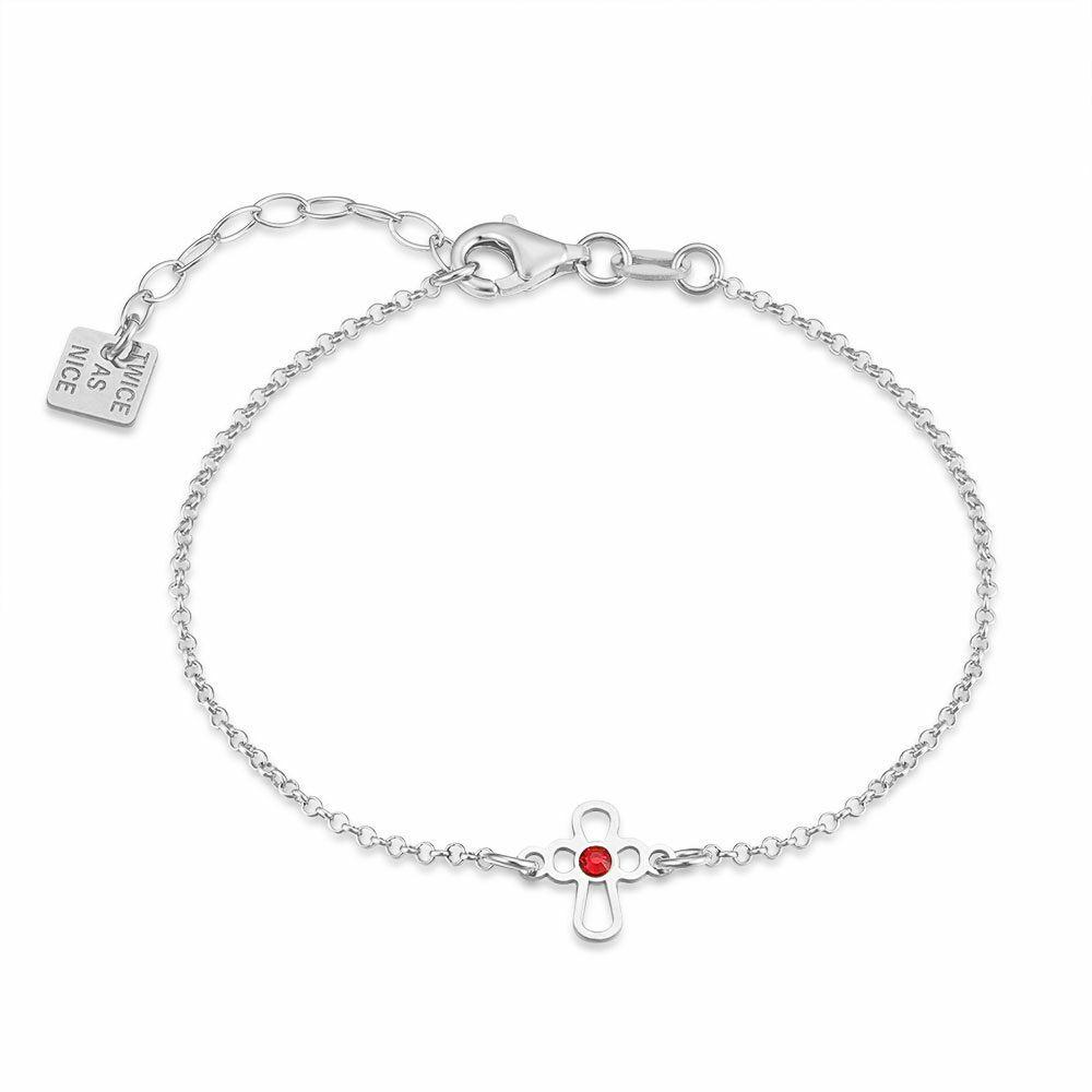 Bracelets | Silver Bracelet, Rounded Cross, 1 Red Crystal Bracelets Bracelets