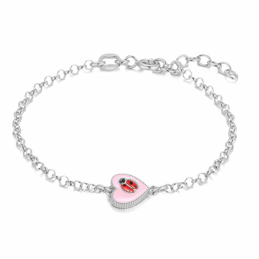 Bracelets | Silver Bracelet With Pink Heart And Ladybug Bracelets Bracelets