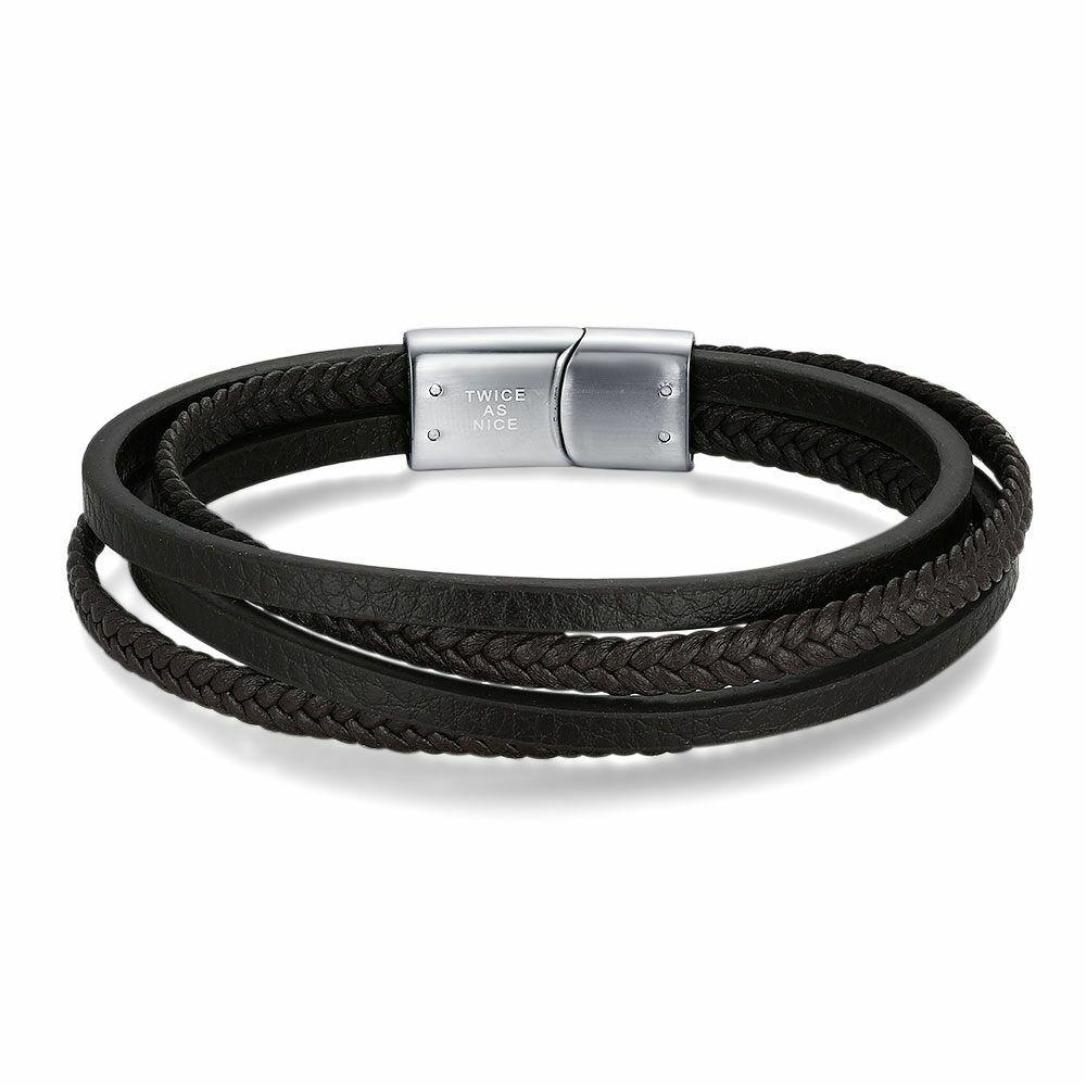 Bracelets | Stainless Steel Bracelet, 4 Rows Of Brown Leather Bracelets Bracelets