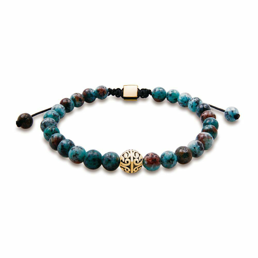 Bracelets | Stainless Steel Bracelet, 6Mm Turquoise Jade Stone And Gold-Coloured Motif Bracelets Bracelets