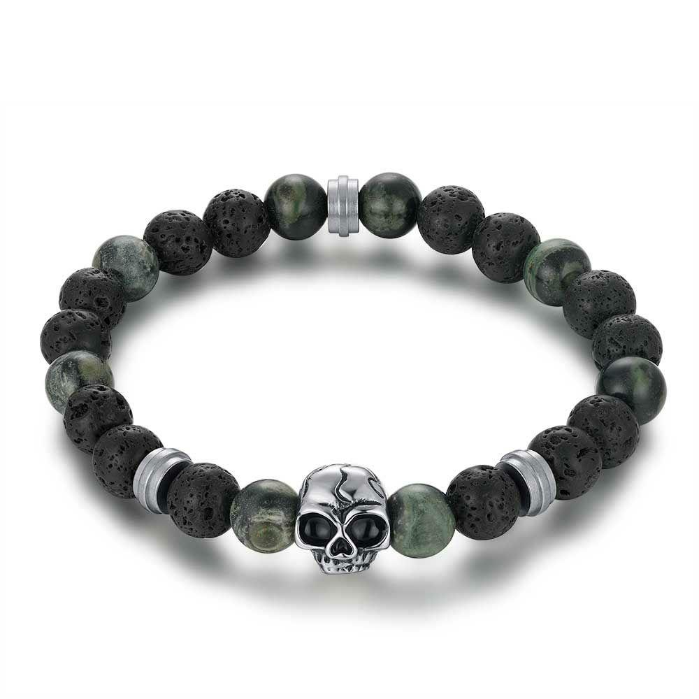 Bracelets | Stainless Steel Bracelet, Black And Green Lava Natural Stones, Skull Bracelets Bracelets