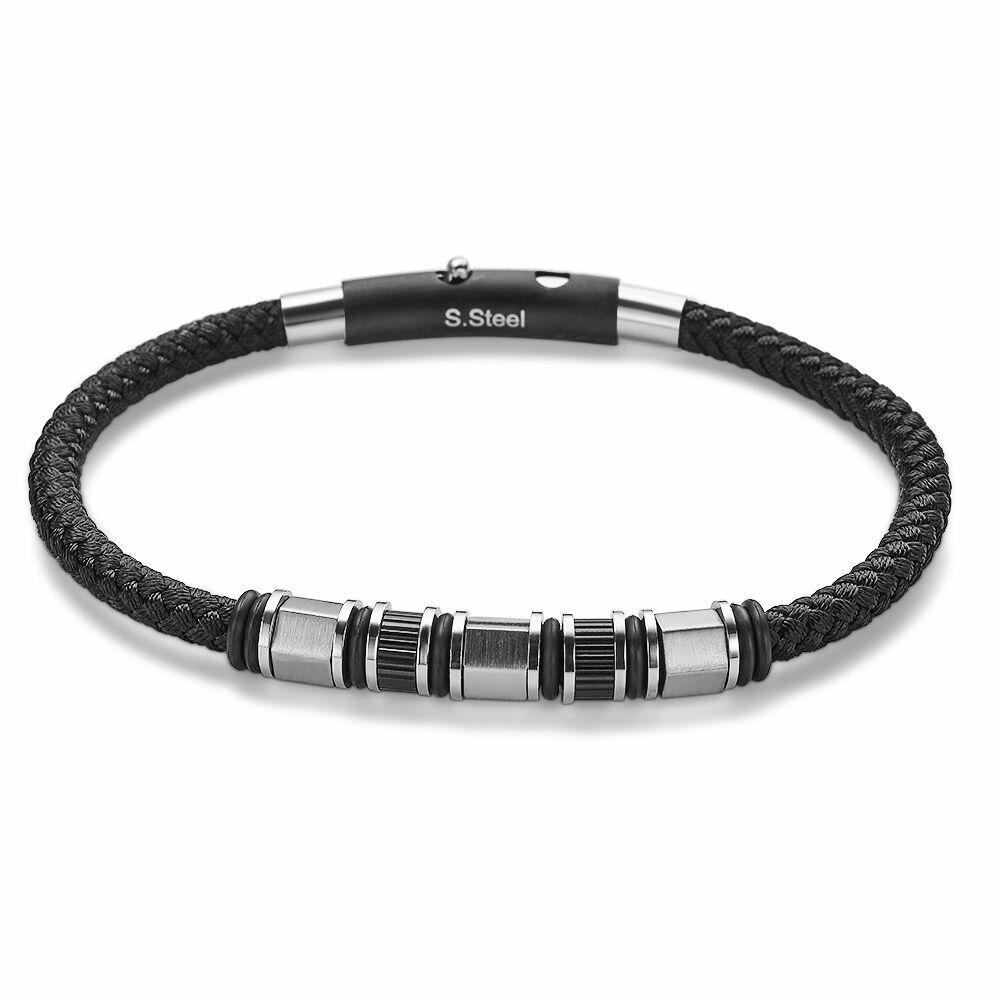 Bracelets | Stainless Steel Bracelet, Black Braided Cord, Black Steel Bracelets Bracelets