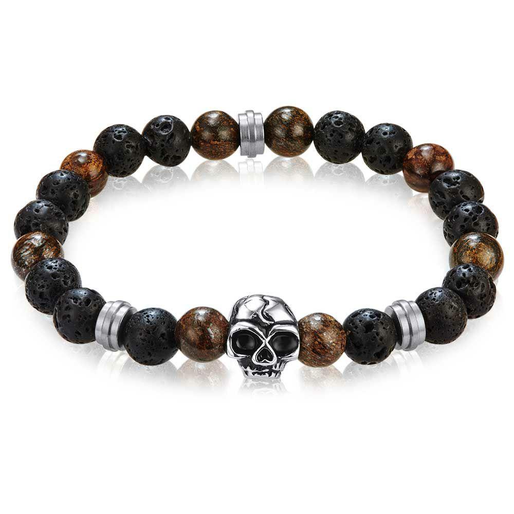 Bracelets | Stainless Steel Bracelet, Black Lava Natural Stones, Skull Bracelets Bracelets