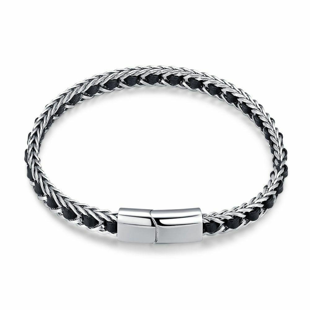 Bracelets | Stainless Steel Bracelet, Black Leather And Steel Bracelets Bracelets