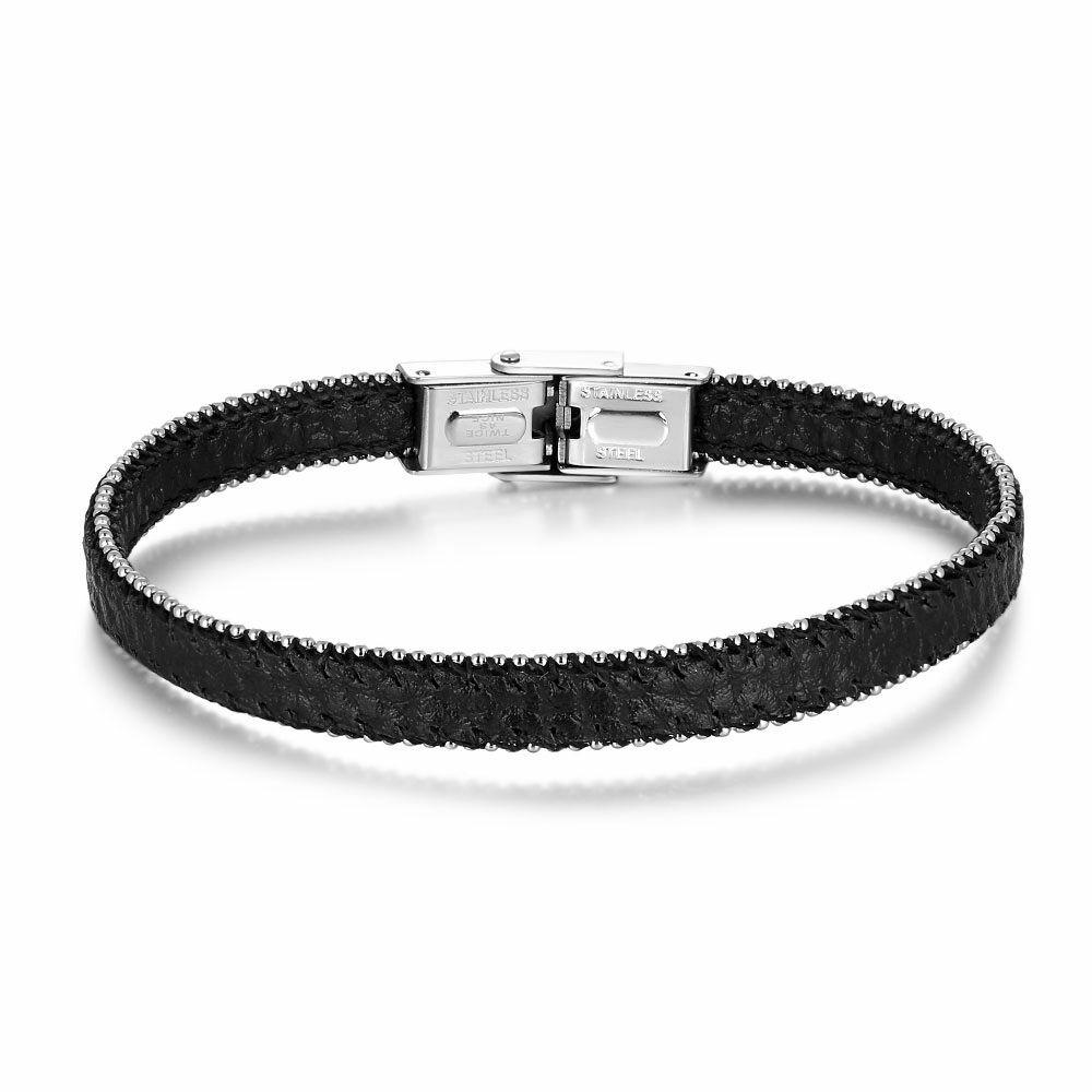 Bracelets | Stainless Steel Bracelet, Black Leather, Dots Bracelets Bracelets