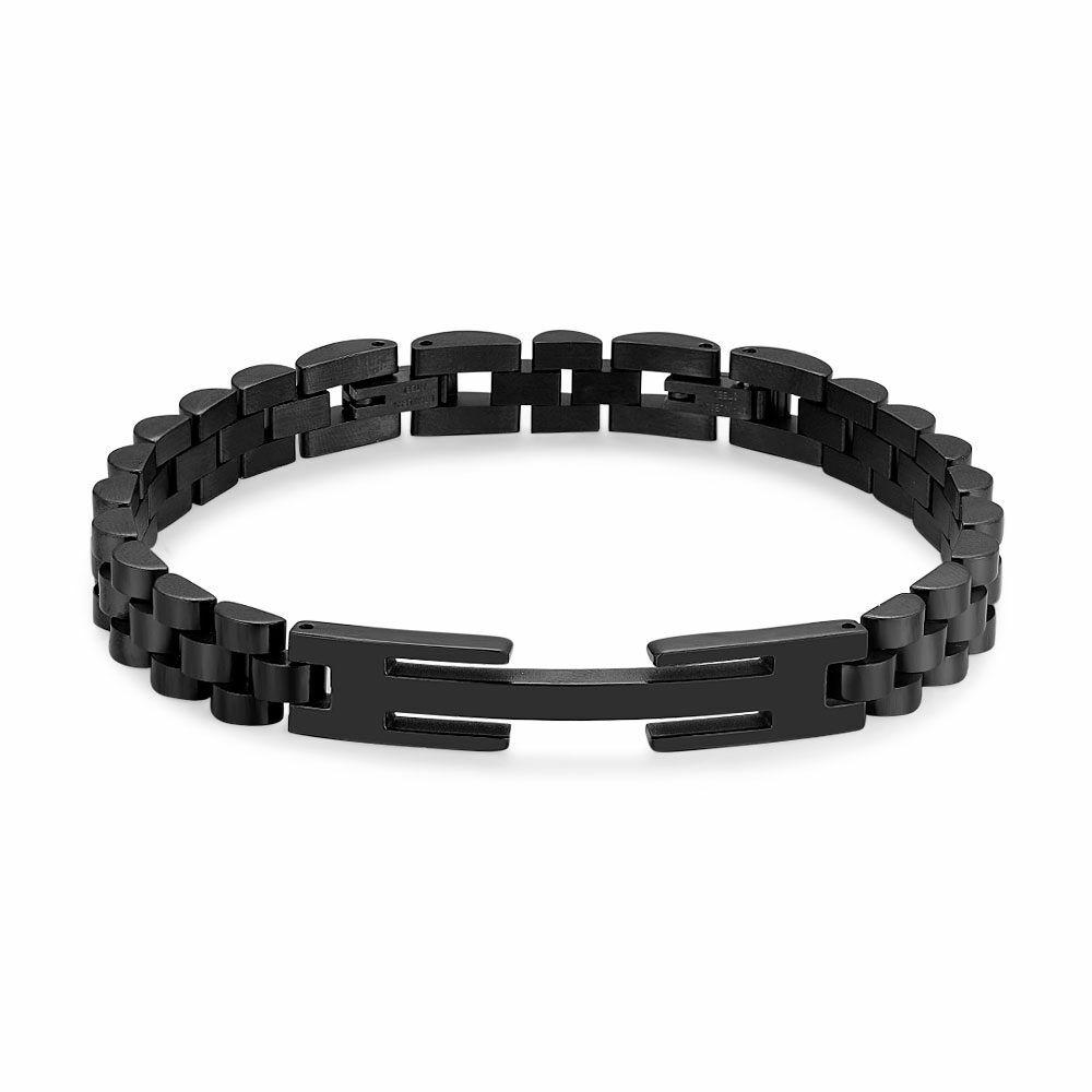 Bracelets | Stainless Steel Bracelet, Black Matte, Shiny, Links, Open Rectangluar Bracelets Bracelets