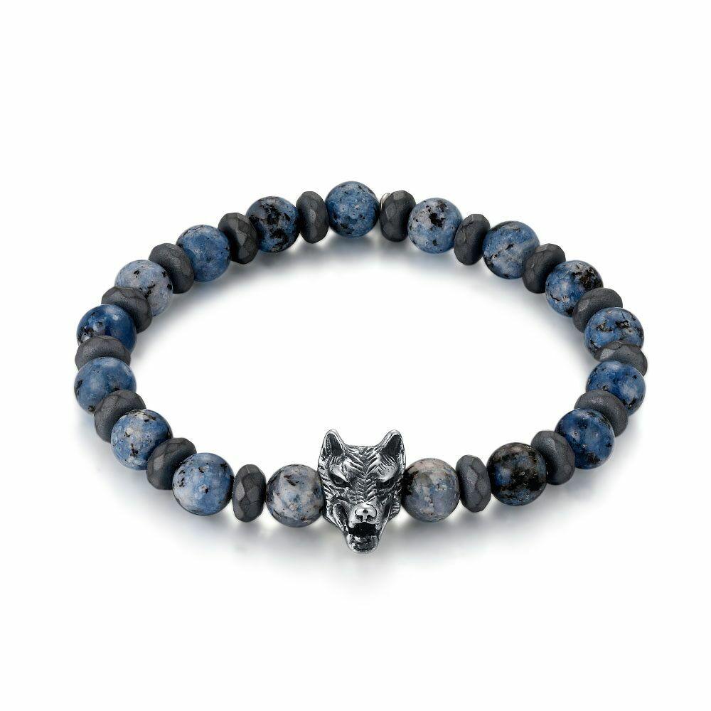 Bracelets | Stainless Steel Bracelet, Blue And Grey Stones, Wolf Head Bracelets Bracelets