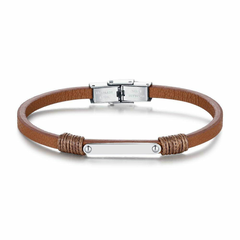 Bracelets | Stainless Steel Bracelet, Brown Leather, Plate Bracelets Bracelets