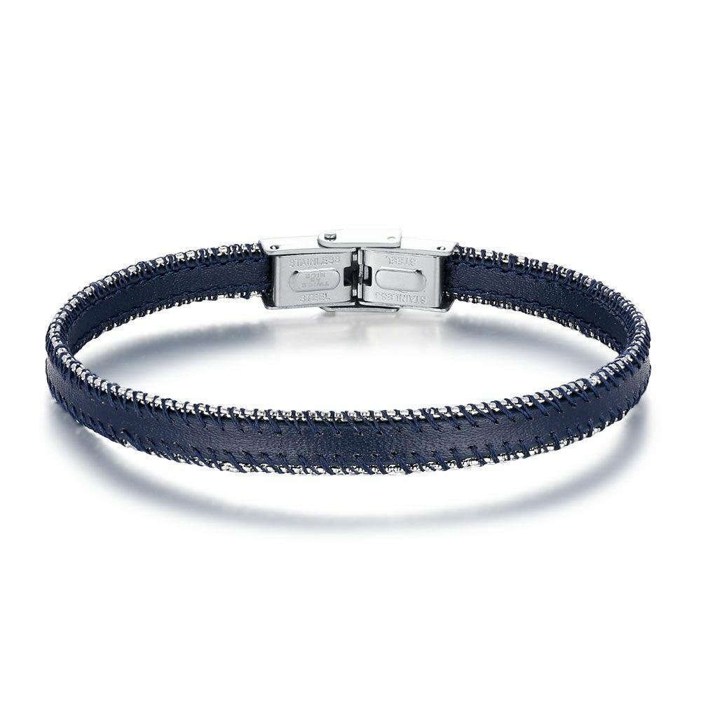 Bracelets | Stainless Steel Bracelet, Dark Blue Leather Bracelets Bracelets