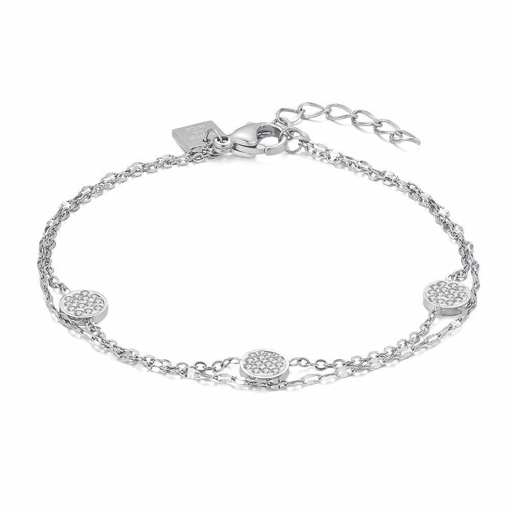 Bracelets | Stainless Steel Bracelet, Double Chain, 3 Rounds With White Crystals Bracelets Bracelets