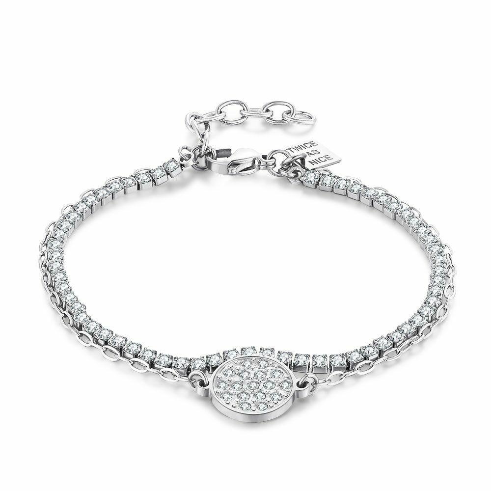 Bracelets | Stainless Steel Bracelet, Double Chain, Round, White Crystals Bracelets Bracelets