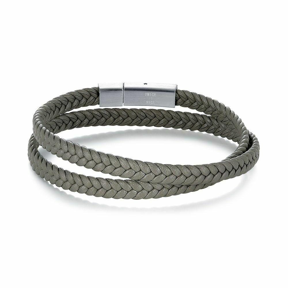 Bracelets | Stainless Steel Bracelet, Double Gray Braided Leather Bracelets Bracelets