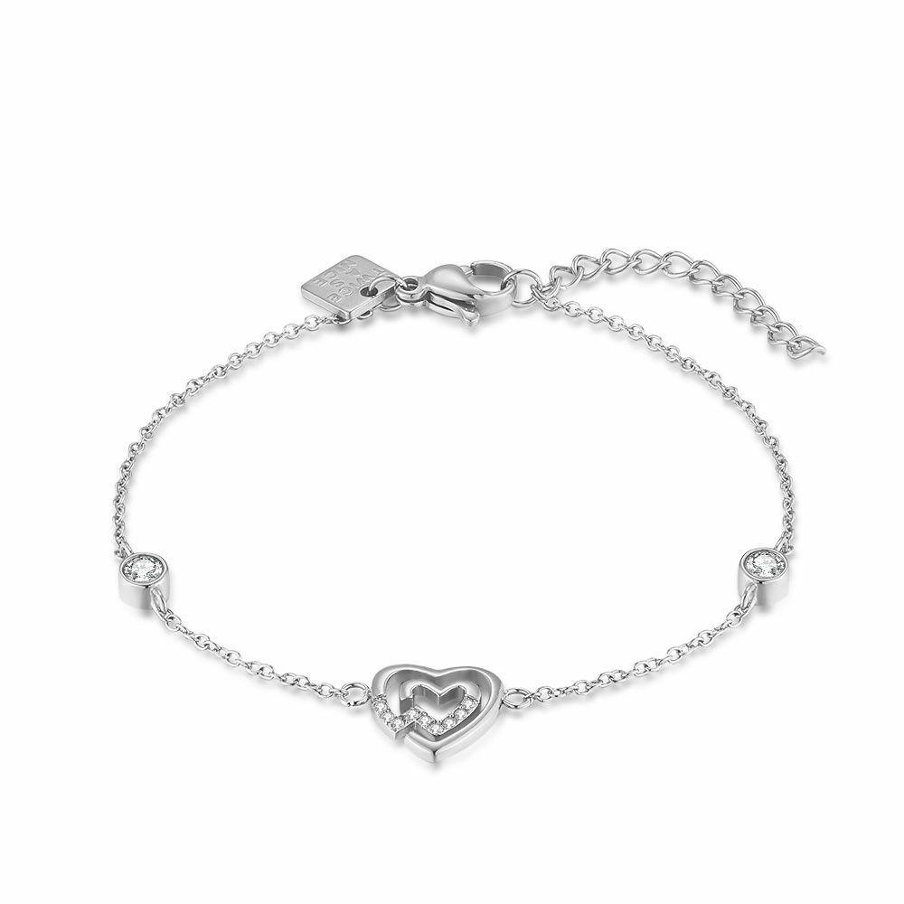 Bracelets | Stainless Steel Bracelet, Double Heart, Stones Bracelets Bracelets