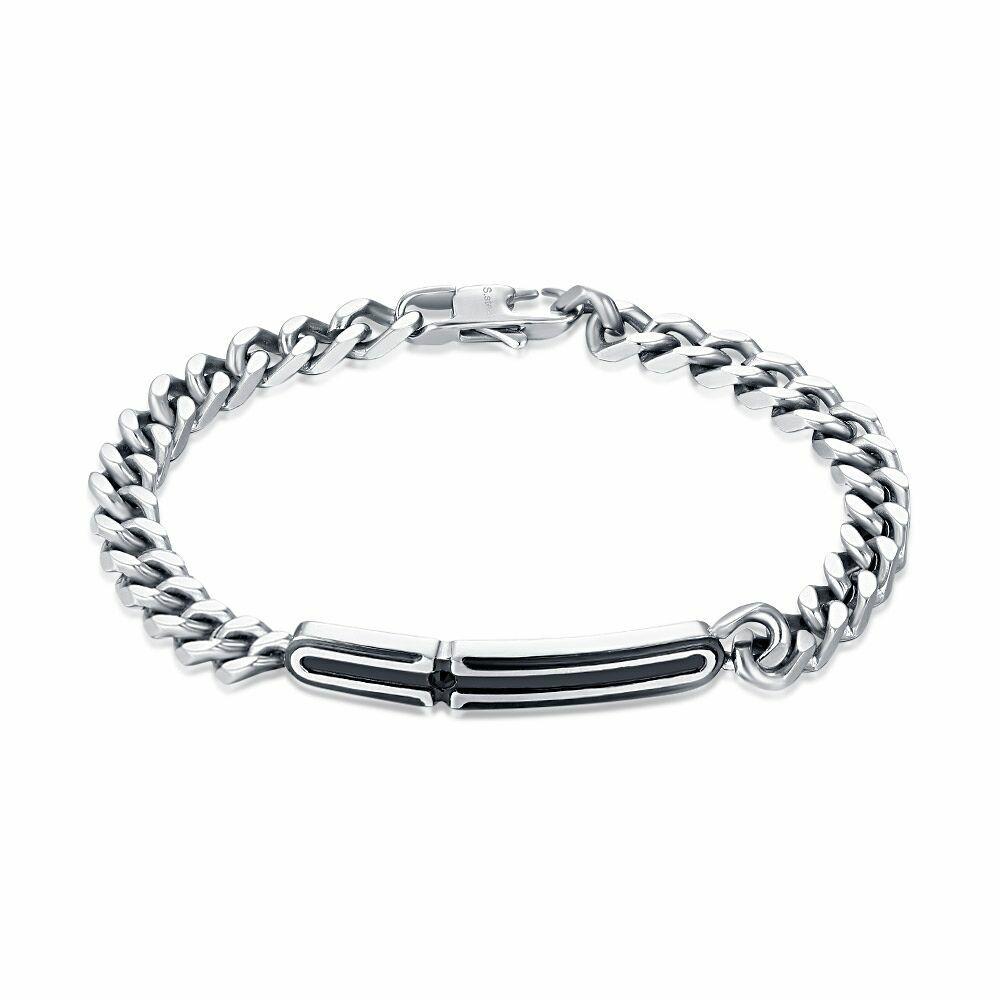 Bracelets | Stainless Steel Bracelet, Gourmet, Central Motif With Black Stone Bracelets Bracelets