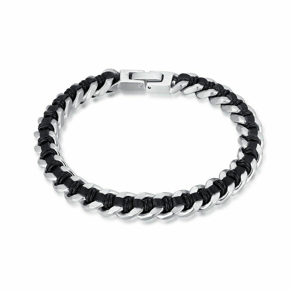 Bracelets | Stainless Steel Bracelet, Gourmet With Black Leather Bracelets Bracelets