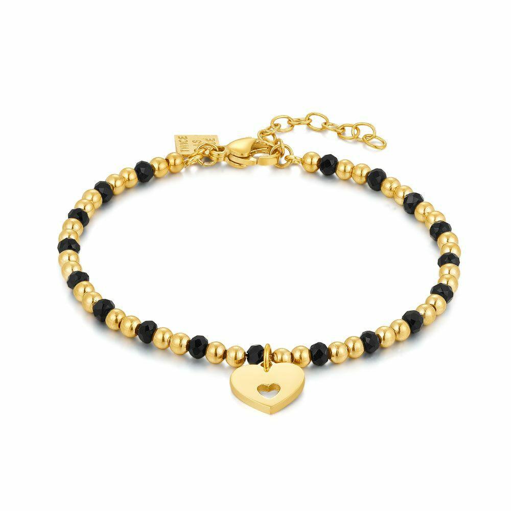 Bracelets | Stainless Steel Bracelet, Heart, Black And Gold Balls Bracelets Bracelets