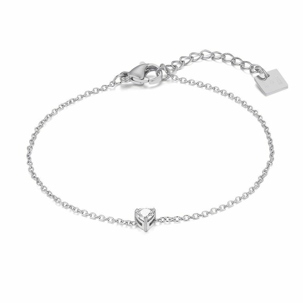 Bracelets | Stainless Steel Bracelet, Heart-Shaped White Zirconia Stone Bracelets Bracelets