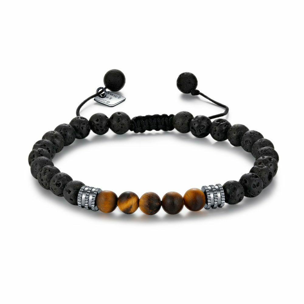 Bracelets | Stainless Steel Bracelet, Lava Natural Stones, 5 Tiger Eye Natural Stones Bracelets Bracelets