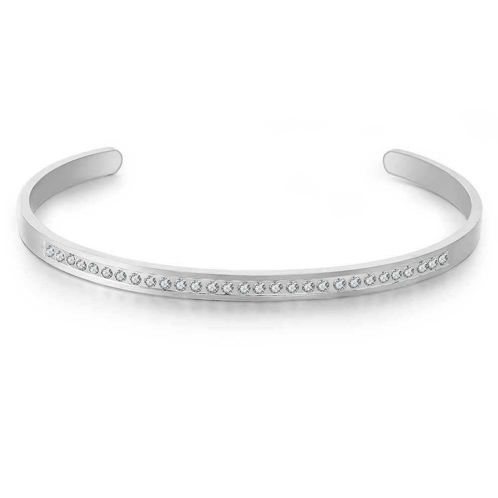 Bracelets | Stainless Steel Bracelet, Open Bangle With White Crystals Bracelets Bracelets