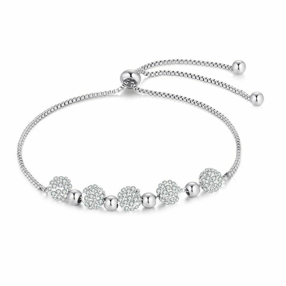 Bracelets | Stainless Steel Bracelet, Venitian With 5 Balls, White Crystals Bracelets Bracelets