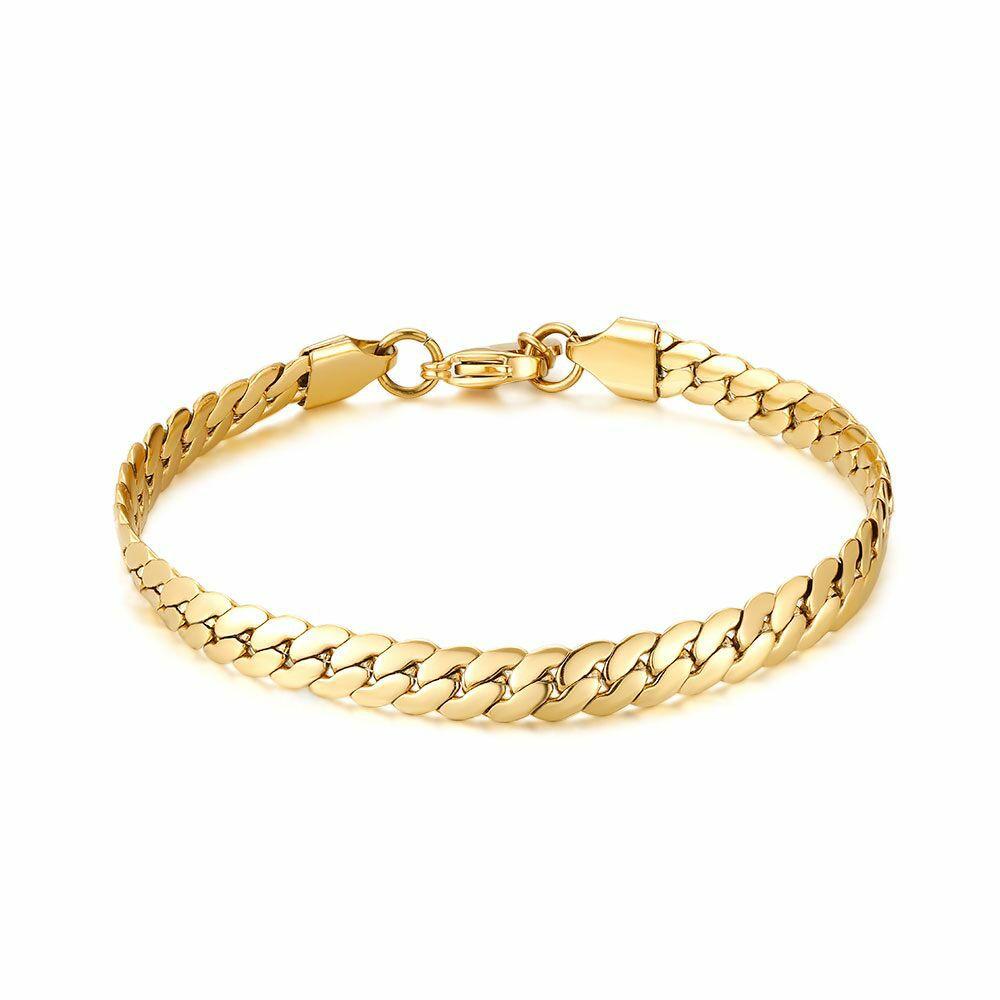 Chains | Gold Coloured Stainless Steel Bracelet, Flat Gourmet, 6 Mm Chains Chains