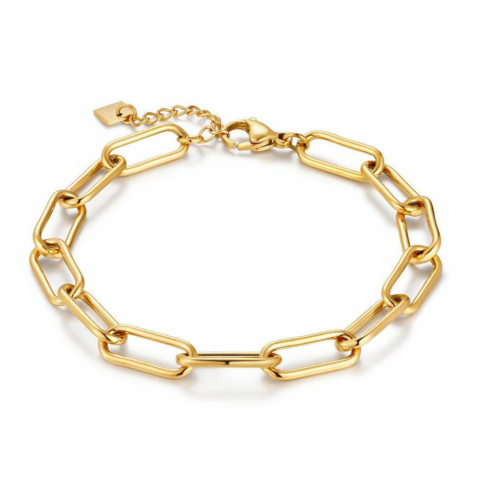 Chains | Gold Coloured Stainless Steel Bracelet, Oval Links Chains Chains